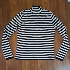 Worthington Black and White Striped Cowl Neck Sweater
